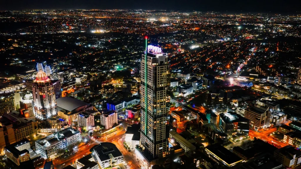 Sandton skyline illuminated at night